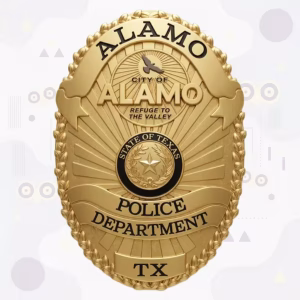 Alamo Police Badge with Laurel Wreath Border and Raised City Seal