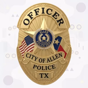 Allen Police Badge with Waving Enamel Flags and Gold Oval Shield