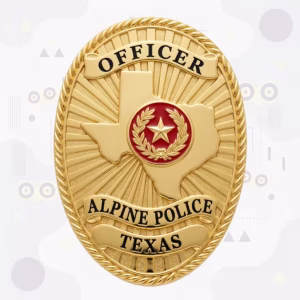 Alpine Police Badge with Twisted Rope Border and Raised Texas Map