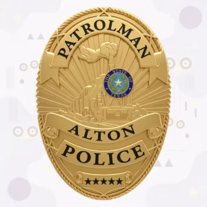 Alton Police Badge with Raised Relief Vignette and Blue Enamel Texas Seal