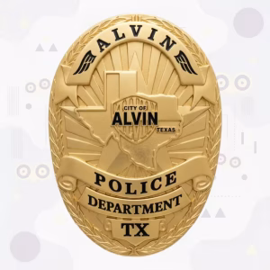 Alvin Police Badge with Winged Crest and Raised Texas Map