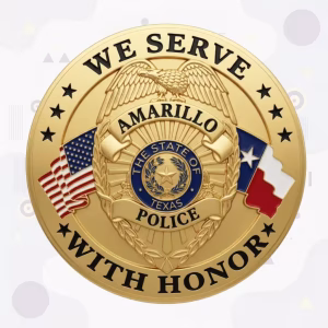 Amarillo Police Badge with Spread-Wing Eagle and Waving Enamel Flags