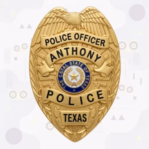 Anthony Police Badge with Blue and White Enamel Seal and Gold Eagle-Top Shield