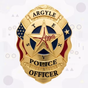 Argyle Police Badge with Red Script Wordmark and Navy Enamel Star Disc
