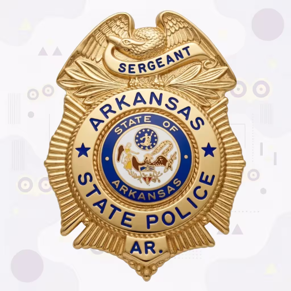 Arkansas State Police Gold Eagle Sunburst Metal Badge