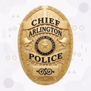 Arlington Police Badge with Laurel Wreath Border and Black Enamel Texas Seal