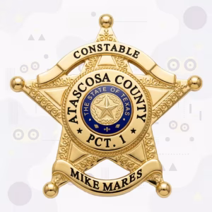 Atascosa County Constable Pct 1 Gold Scrollwork Star Metal Badge
