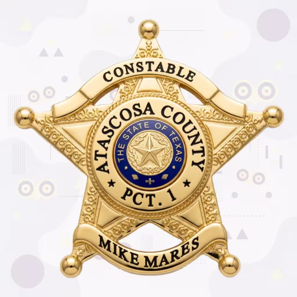 Atascosa County Constable Pct 1 Gold Scrollwork Star Metal Badge