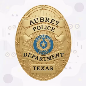 Aubrey Police Badge with Blue Enamel Texas Seal and Plain-Rim Gold Oval Shield