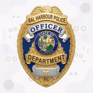 Bal Harbour Police Officer Blue Enamel Laurel Metal Badge