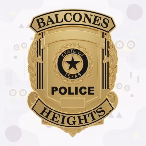 Balcones Heights Police Badge with Black Enamel Banners and Gold Shield