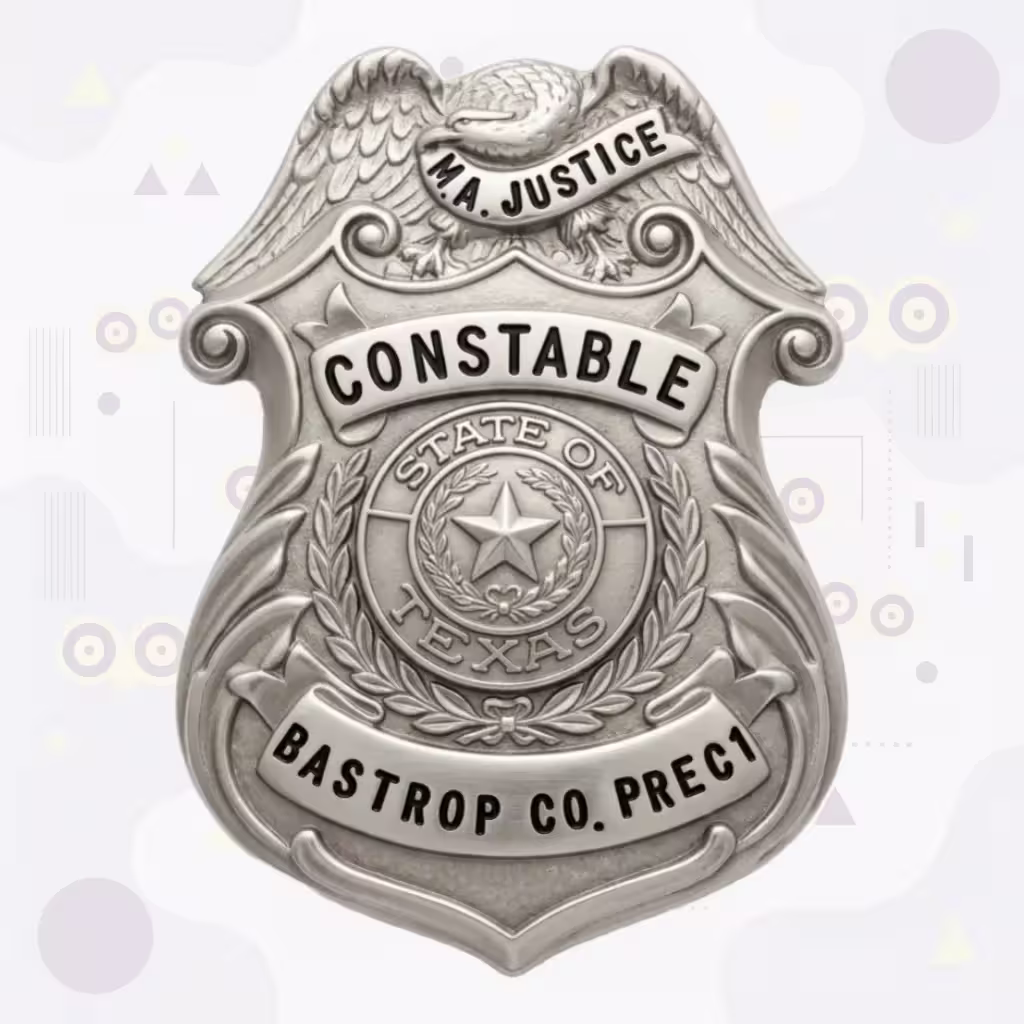 Bastrop County Constable Pct 1 Antique Silver Shield Metal Badge