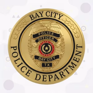 Bay City Police Badge with Miniature Eagle-Top Shield and Gold Round Body