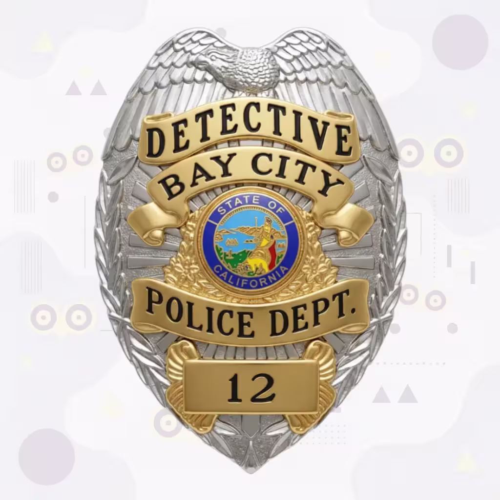 Bay City Police Detective Two-Tone California Seal Metal Badge