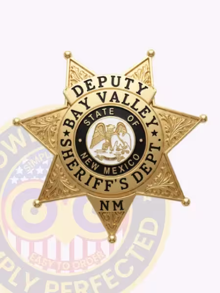 Gold five-point star Bay Valley County Deputy Sheriff badge with county seal