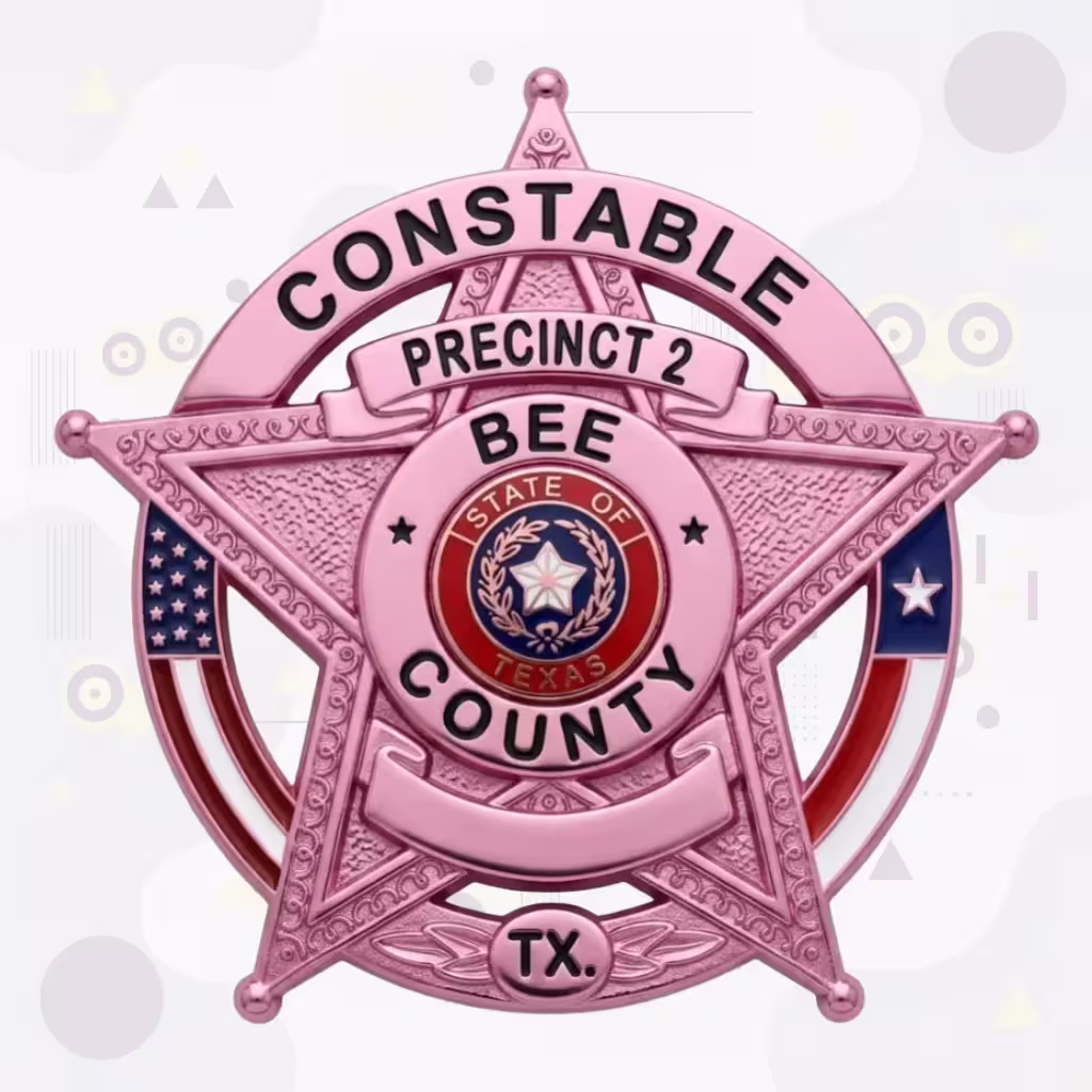 Bee County Constable Pct 2 Pink Star-on-Ring Metal Badge