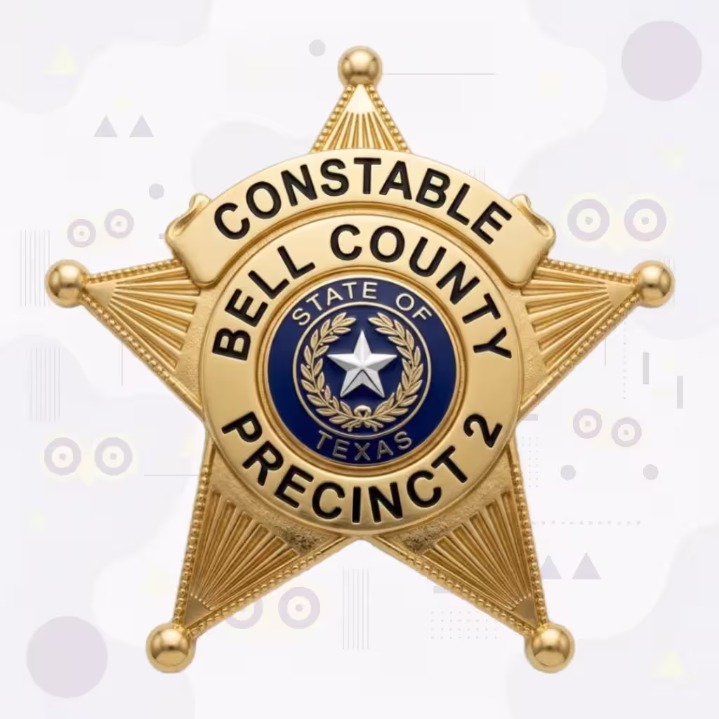 Bell County Constable Pct 2 Gold Sunburst Star Metal Badge