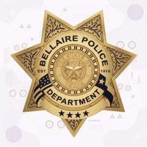 Bellaire Police Badge with Engraved Seven-Point Star and Tonal Texas Seal