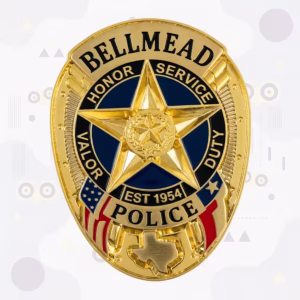 Bellmead Police Badge with Navy Enamel Motto Disc and Faceted Gold Star