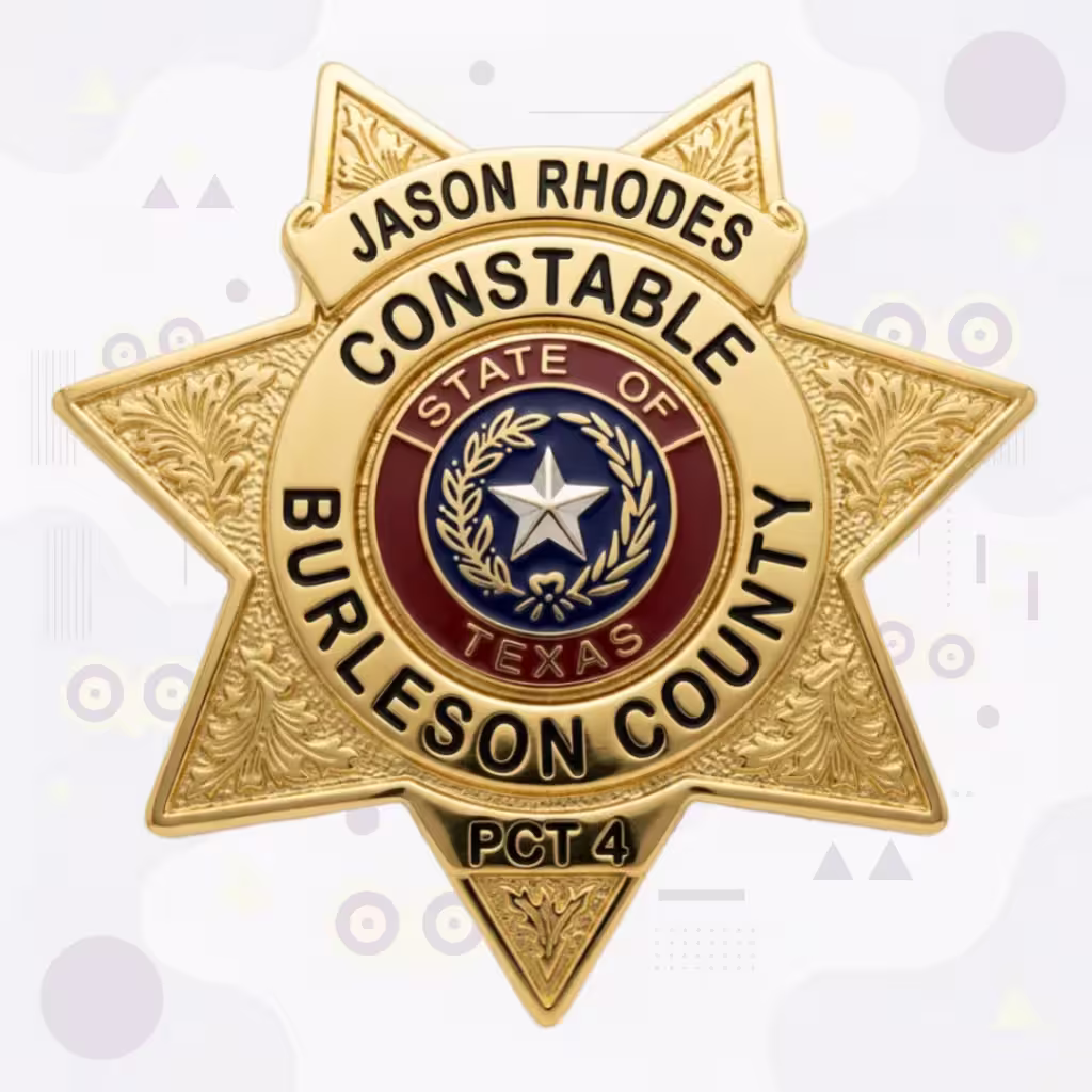 Burleson County Constable Pct 4 Gold Filigree Seven-Point Star Metal Badge