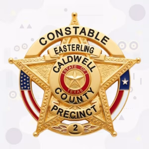 Caldwell County Constable Pct 2 Gold Star with US and Texas Flags Metal Badge