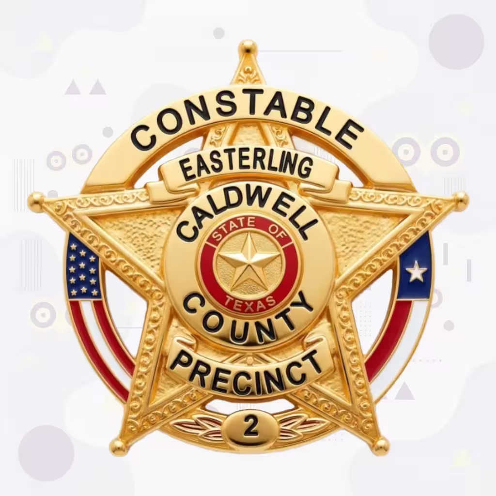 Caldwell County Constable Pct 2 Gold Star with US and Texas Flags Metal Badge