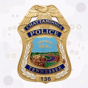Chattanooga Police White Enamel Wreath Metal Badge