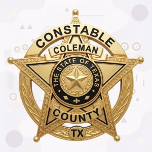 Coleman County Constable Badge with Black Enamel Texas Seal and Gold Star-in-Ring
