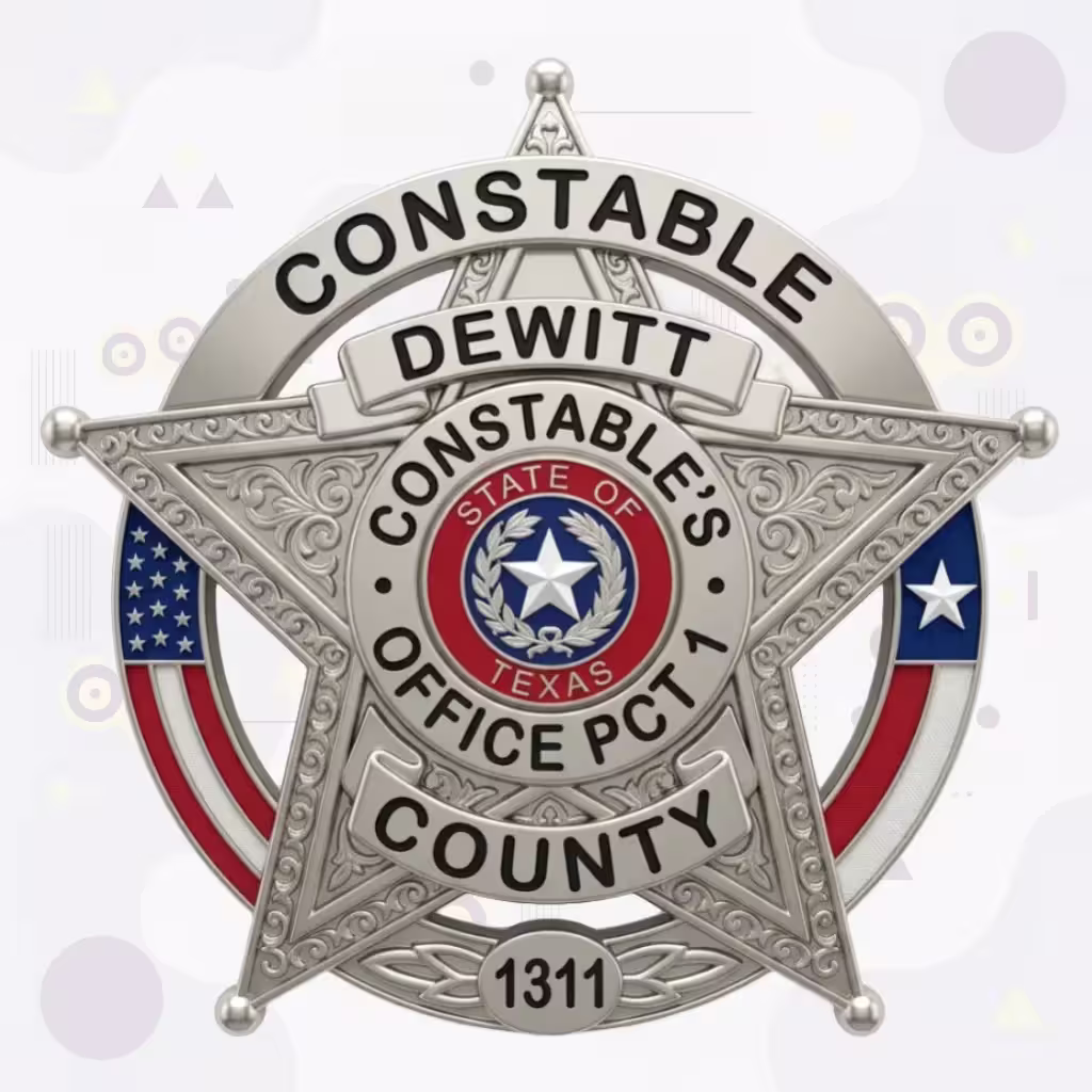 DeWitt County Constable Pct 1 Silver Star-in-Ring with US and Texas Flags Metal Badge
