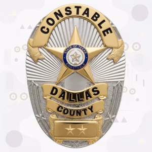 Dallas County Constable Badge with Blue Enamel Texas Seal and Two-Tone Oval Shield