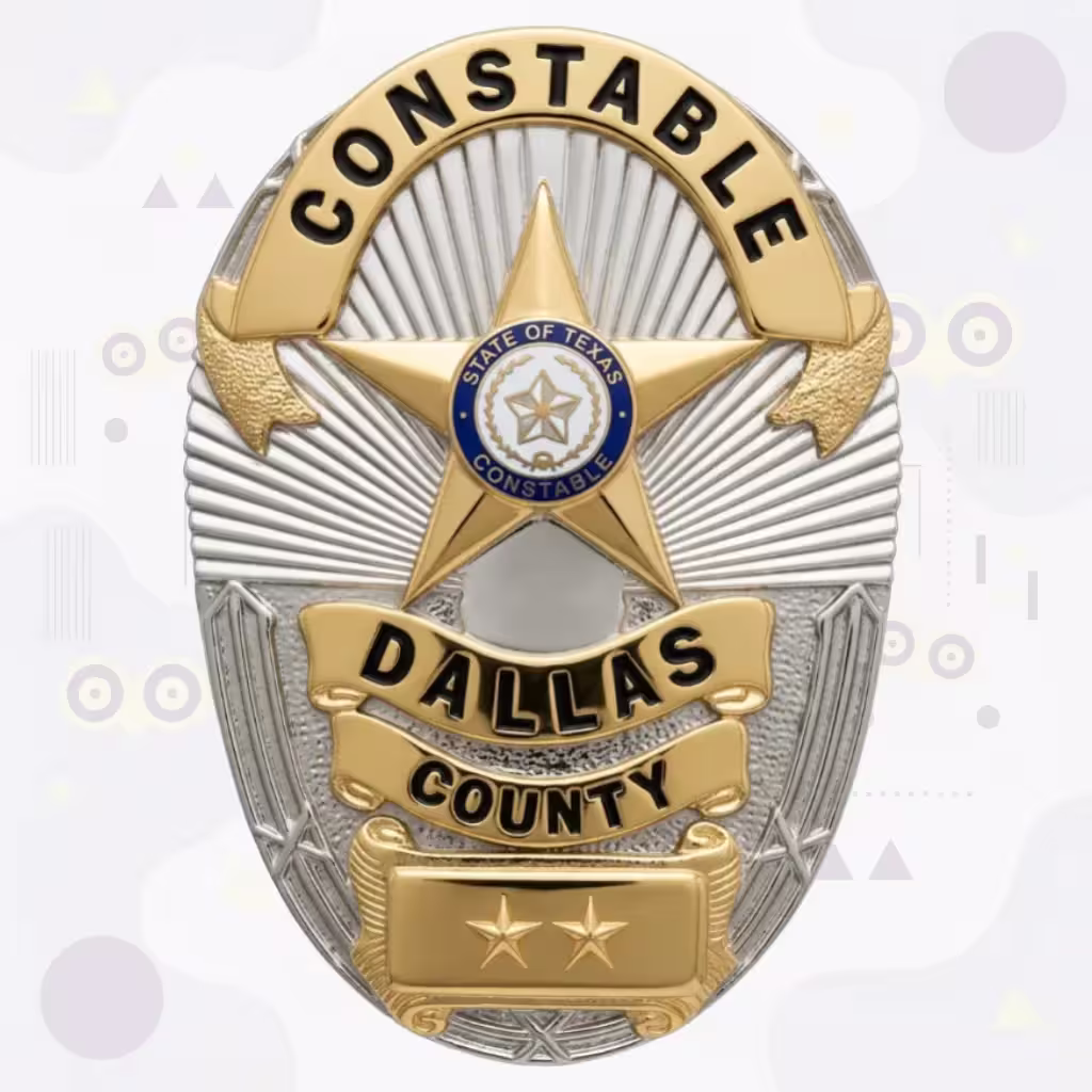 Dallas County Constable Two-Tone Silver and Gold Oval Shield Metal Badge