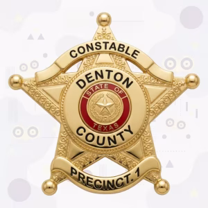 Denton County Constable Precinct 1 Badge with Red Enamel Texas Seal and Gold Star