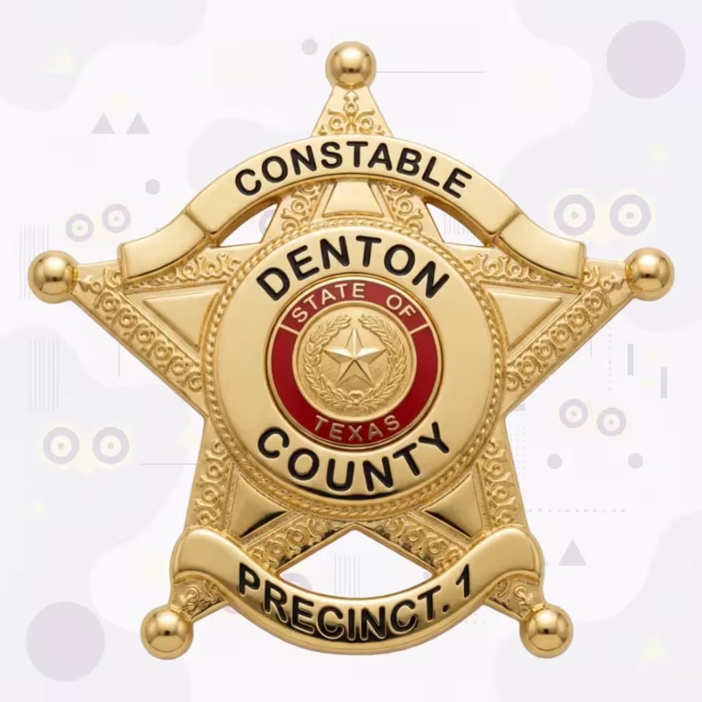 Denton County Constable Pct 1 Gold Star with Red Enamel Texas Seal Metal Badge