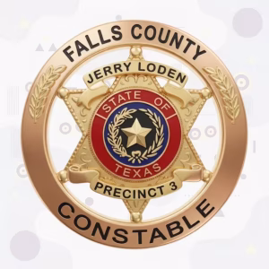 Falls County Constable Precinct 3 Badge with Red and Blue Texas Seal and Gold Six-Point Star