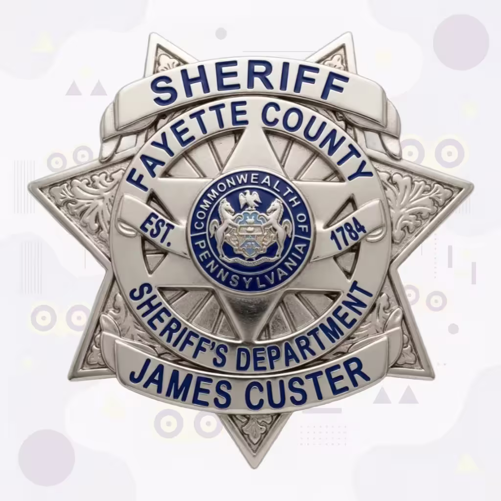 Fayette County Sheriff Silver Seven-Point Star Metal Badge