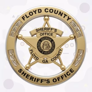 Floyd County Sheriff Gold Star-on-Ring Metal Badge