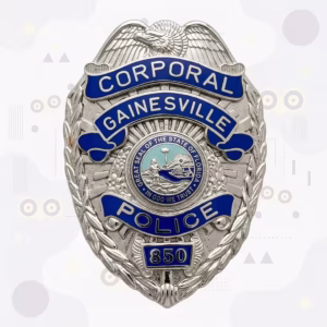 Gainesville Police Corporal Silver Laurel Shield Metal Badge