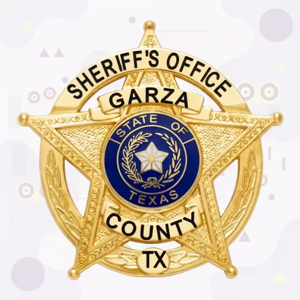 Garza County Sheriff Gold Star with Blue Texas Seal Metal Badge