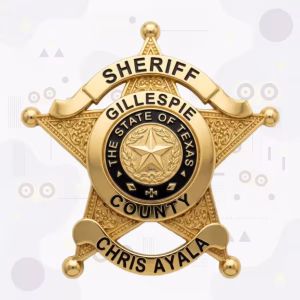 Gillespie County Sheriff Black Ring Texas Star Metal Badge