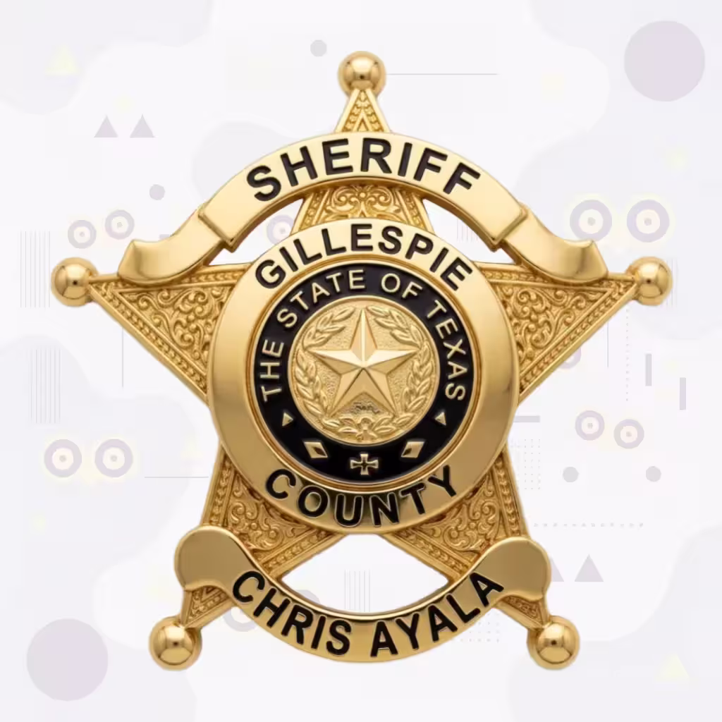 Gillespie County Sheriff Black Ring Texas Star Metal Badge