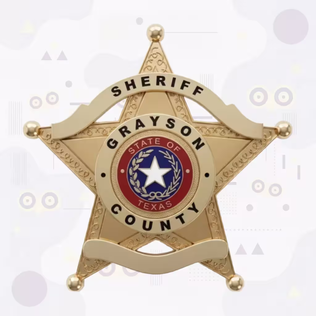 Grayson County Sheriff Gold Scrollwork Star Metal Badge
