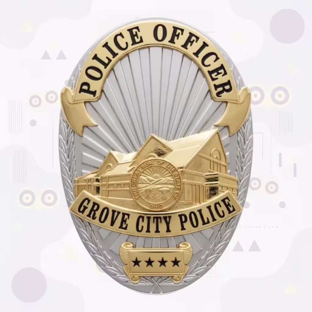 Grove City Police Two-Tone Oval Ohio Seal Metal Badge