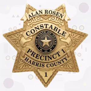 Harris County Constable Precinct 1 Badge with Black Enamel Texas Seal and Gold Seven-Point Star