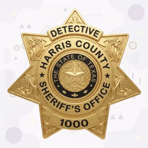 Harris County Sheriff’s Office Badge with Texas Seal and Scrollwork Seven-Point Star