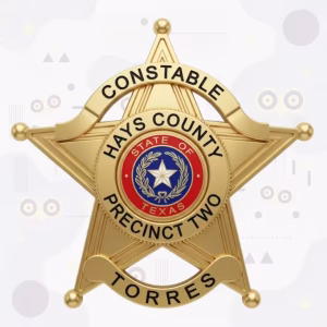 Hays County Constable Precinct 2 Badge with Red and Blue Texas Seal and Gold Star
