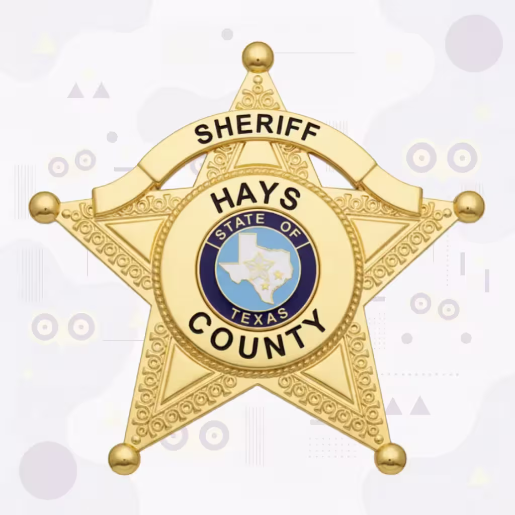Hays County Sheriff Gold Star with Texas Map Seal Metal Badge