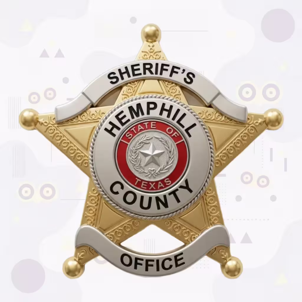Hemphill County Sheriff Two-Tone Scrollwork Star Metal Badge