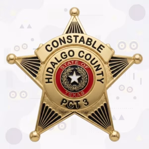 Hidalgo County Constable Precinct 3 Badge with Red Texas Seal and Black Enamel Fan Panels