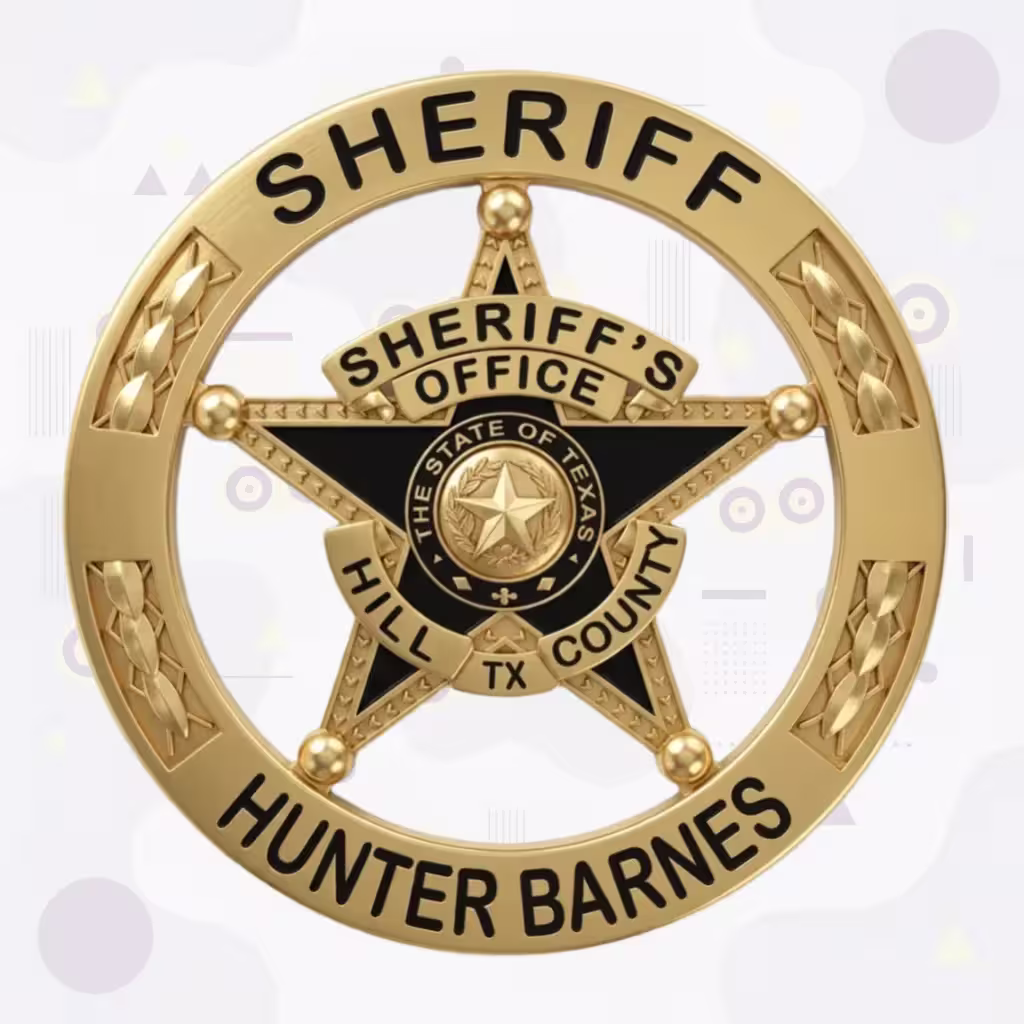 Hill County Sheriff Black Enamel Star-in-Ring Metal Badge