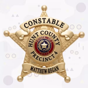 Hunt County Constable Precinct 4 Badge with Red and Blue Texas Seal and Engraved Gold Star